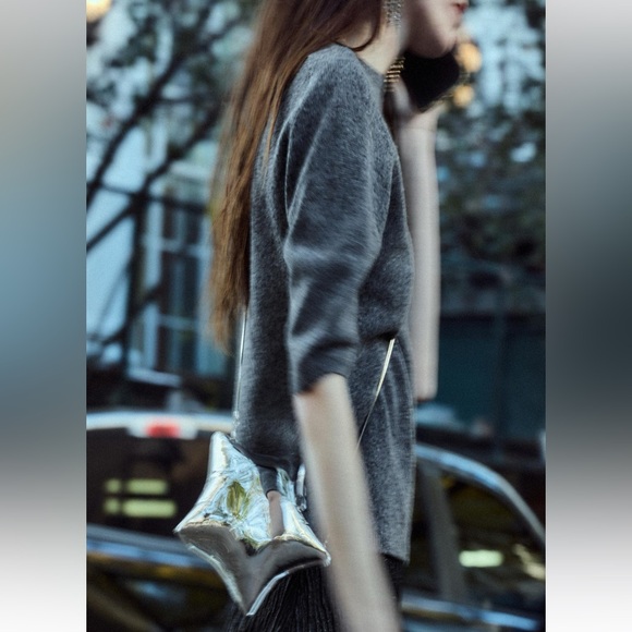 Zara star box clutch bag Silver NWT - Picture 5 of 8